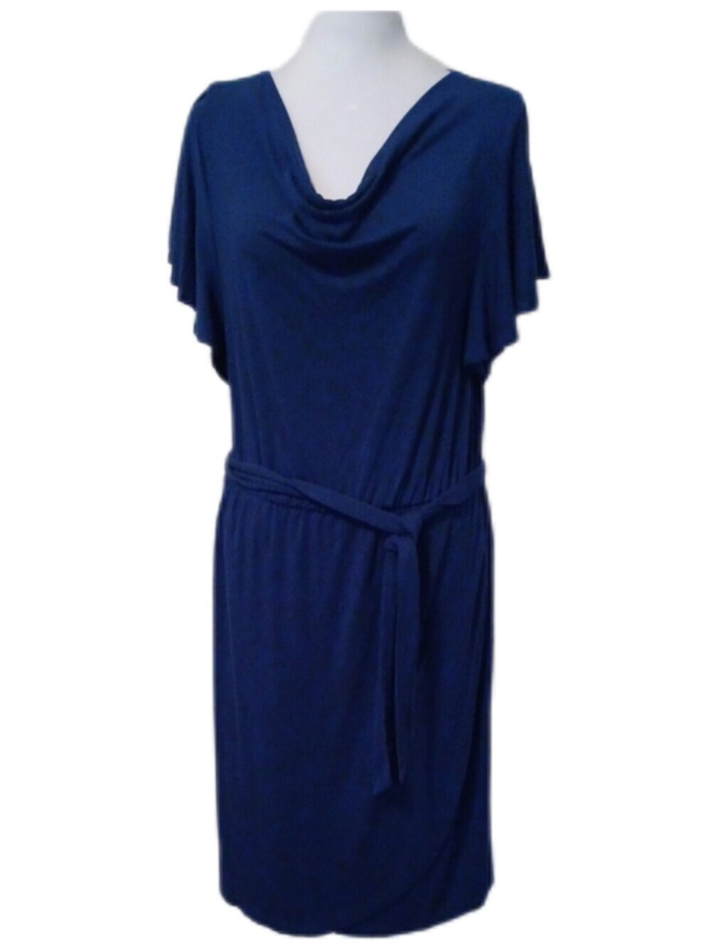 -- FigLeavs Women's Navy Blue Draped Neck Flutter Sleeve Dress Size 10